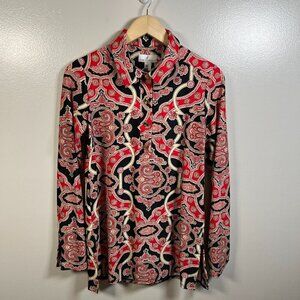 Jude Connally Tunic Top Shirt Size Small Red Black Work Travel Wrinkle Resistant